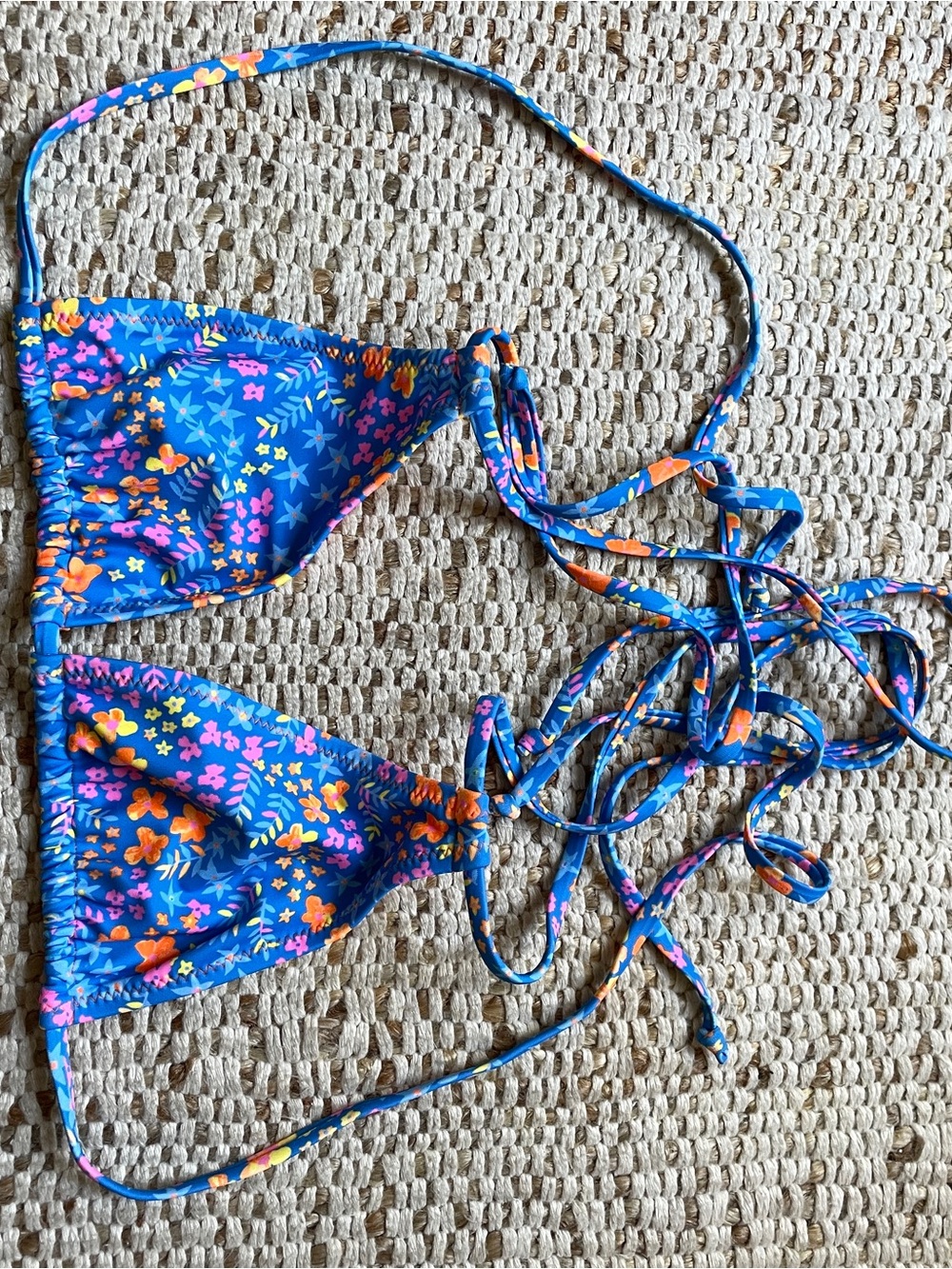 Kulani Kinis Blue Floral Triangle Tie Swim Top